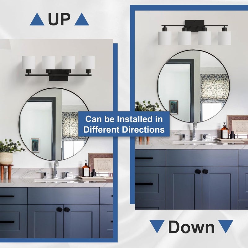 Dekang Black Vanity Lights for Bathroom, Anti-rust 4-Light Bathroom Light Fixtures Over Mirror, Modern 24Inches Wall Sconces, Eye-caring Milky White Glass Shades, Standard E26 Base, Bulbs Not Included - Image 5